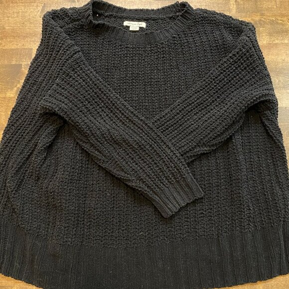 Women's American Eagle Chunky Knit Oversized Sweater – Size S/M, True Black - Picture 1 of 5